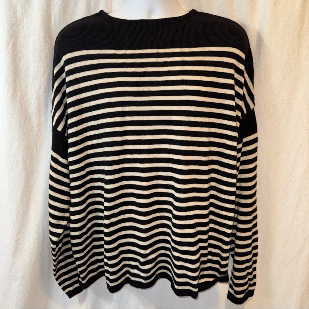 NWT Brand New Men’s AllSaints Black & Ecru Striped Taleze Sweater Size Small